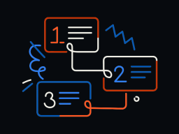 Colorful Lawmatics flowchart with three numbered boxes connected by lines and abstract shapes.